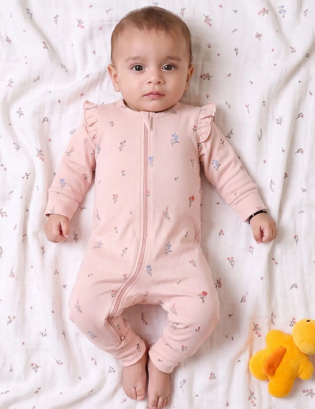 Organic Cotton Baby Romper – Pink Floral Print