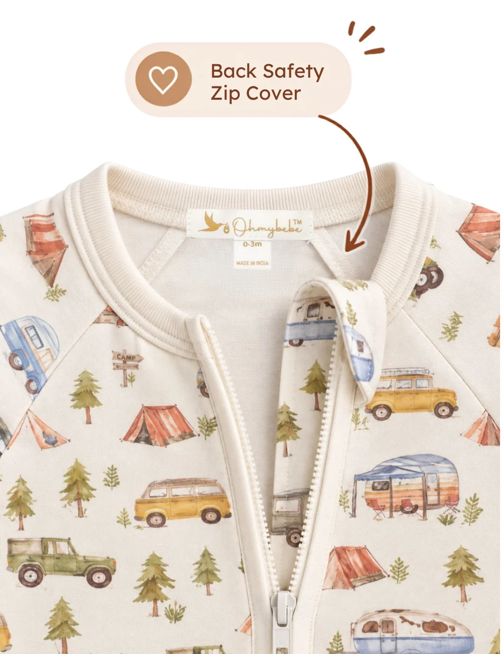 Organic Cotton Baby Romper – Camping Adventure Print