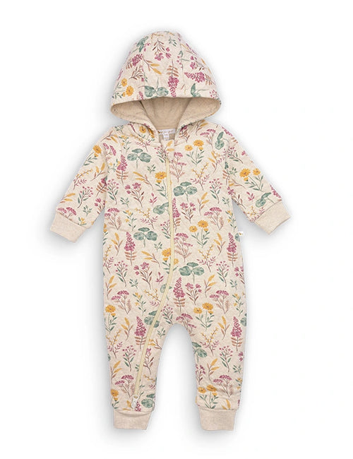 Organic Quilted Lily Pad Printed Baby Romper with Hood