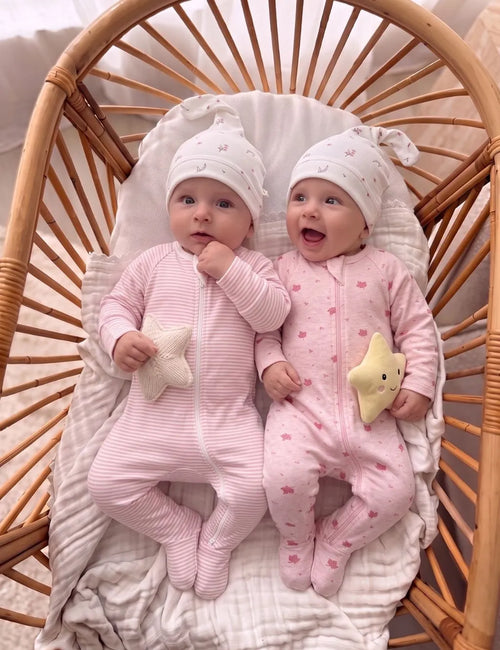 2-Pack Organic Zip Baby Romper Set – Pink Leaf & Stripes