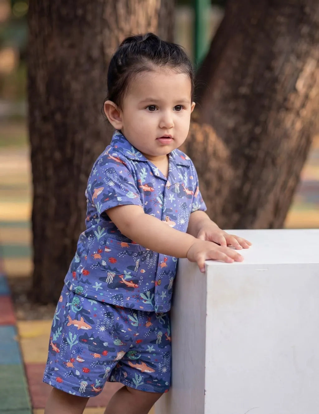 Boy's Organic Cotton Short Sleeve Marine Print Pyjama Sets