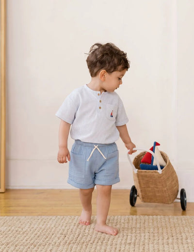 Blue Stripes Organic Cotton Top & Shorts Set