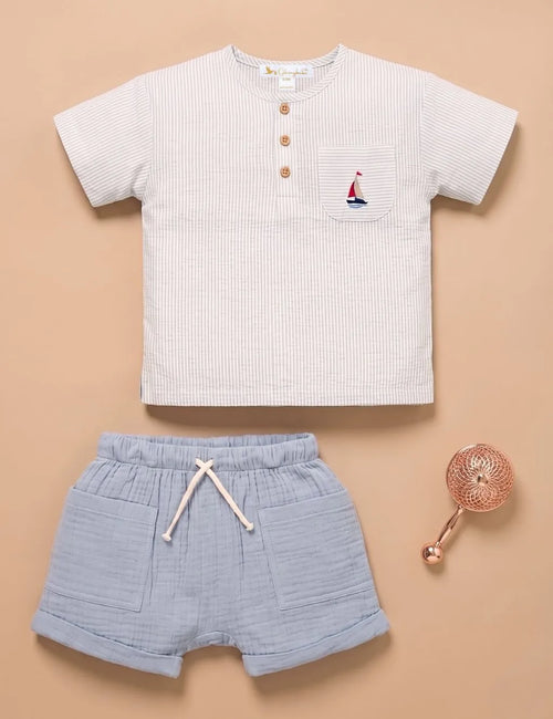 Blue Stripes Organic Cotton Top & Shorts Set