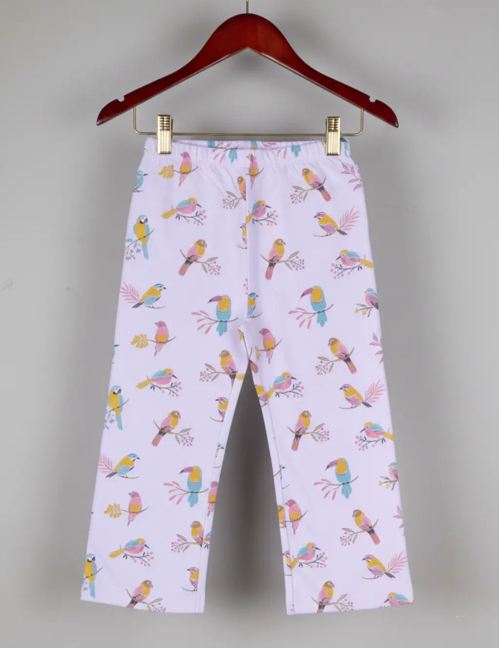 Organic Cotton Sweat Tee with Pant Set - Mother of Pearl / Parrot Print