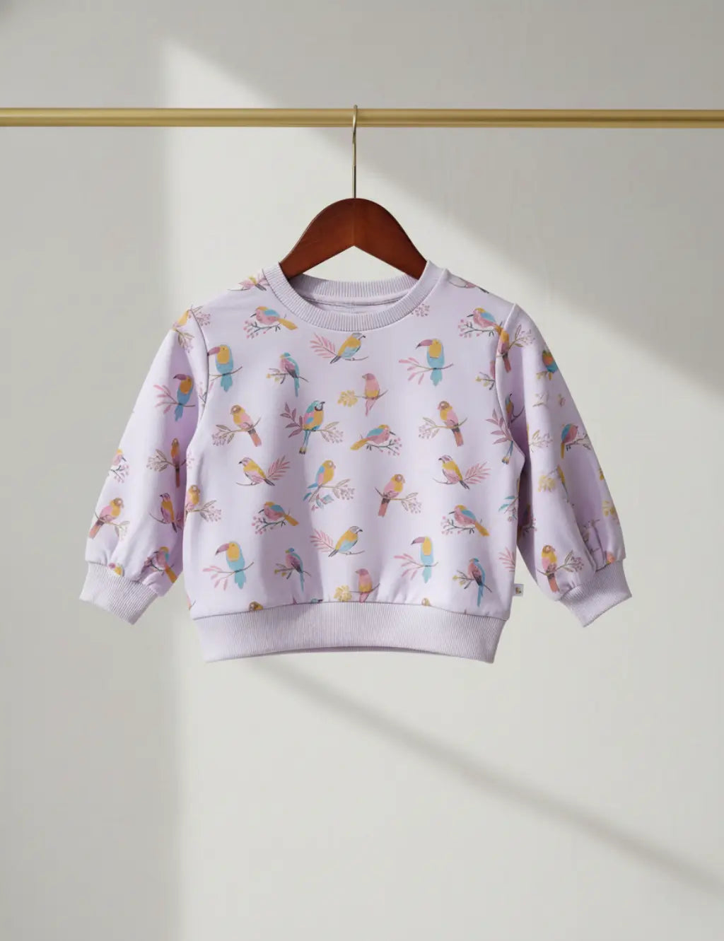 Organic Cotton Sweat Tee with Pant Set - Mother of Pearl / Parrot Print