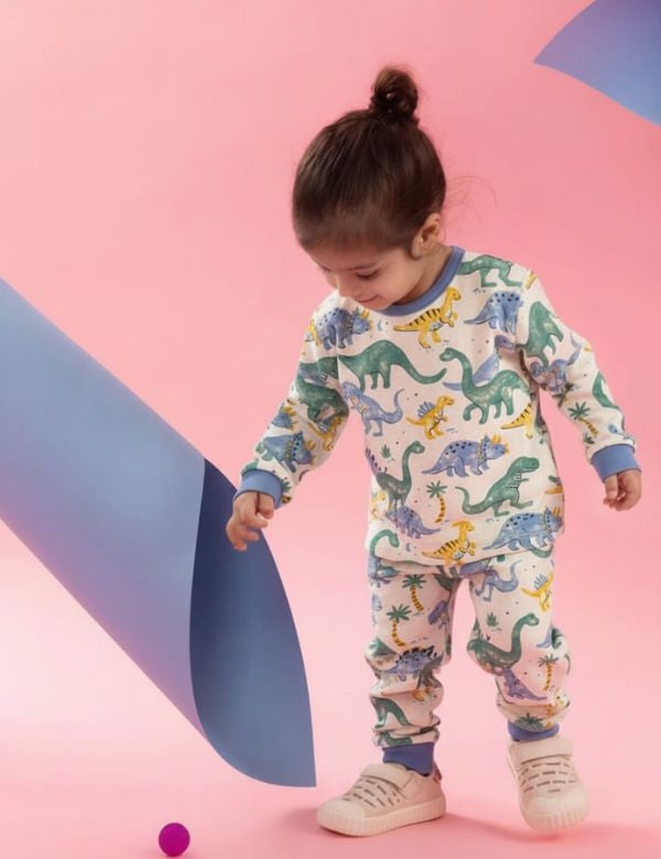 Organic Cotton Boys' Full Sleeve Pyjama Set - All-Over Dinosaur Print