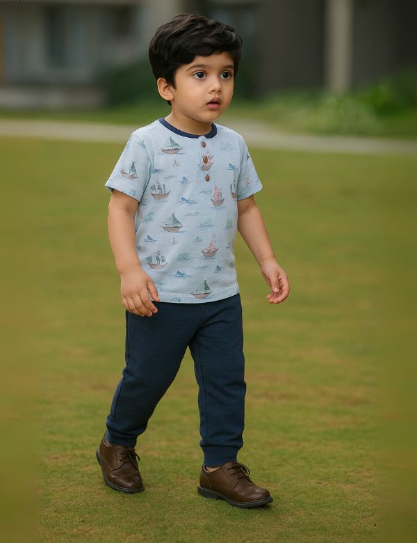 Organic Cotton Henley Tee with Pant (Blue Seas Explorer Outfit)