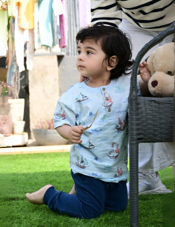 Organic Cotton Henley Tee with Pant (Blue Seas Explorer Outfit)
