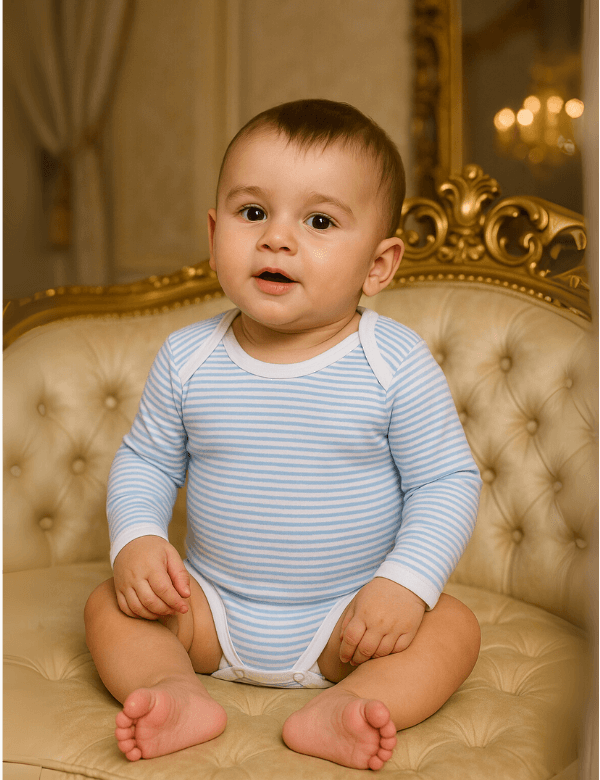 Organic Cotton Long sleeve bodysuit 2-pack-Striped Blue & Grey