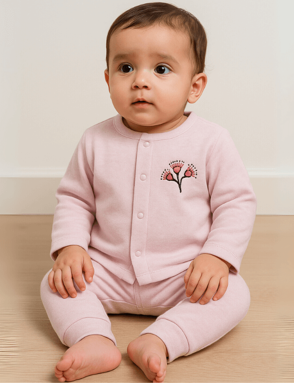 Organic Cotton Pink Girl’s full sleeves winter wear set - Velour