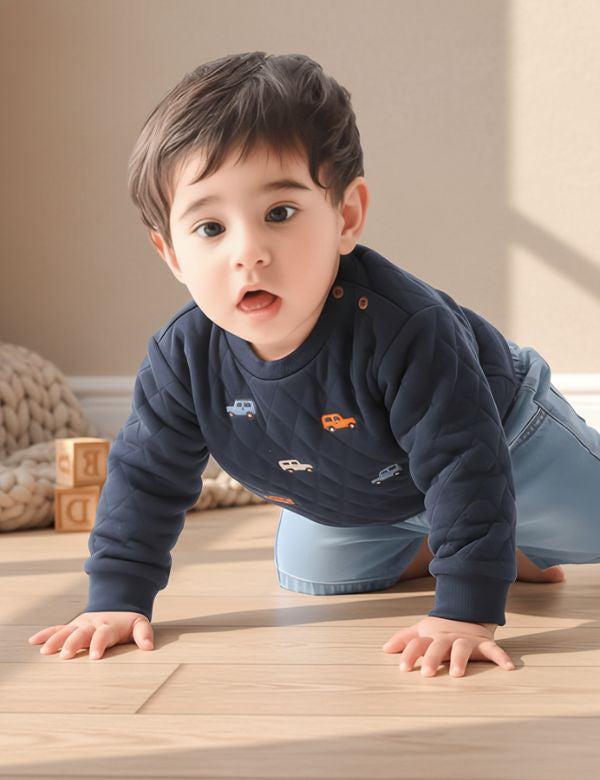 Baby Boy Car Sweatshirt & Denim Shorts Set