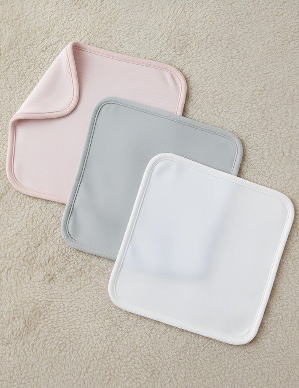 Organic Cotton 3-Piece Washcloth Set (10x10 inches) – Pink/White/Grey Combo