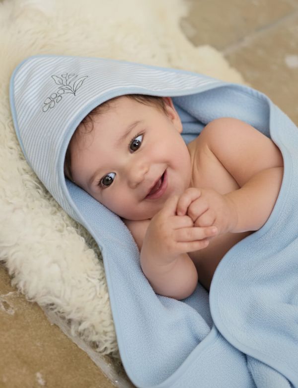 Organic Cotton Blue Hooded Terry Towel (80cm X 80cm)