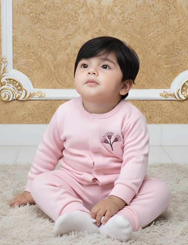 Organic Cotton Pink Girl’s full sleeves winter wear set - Velour
