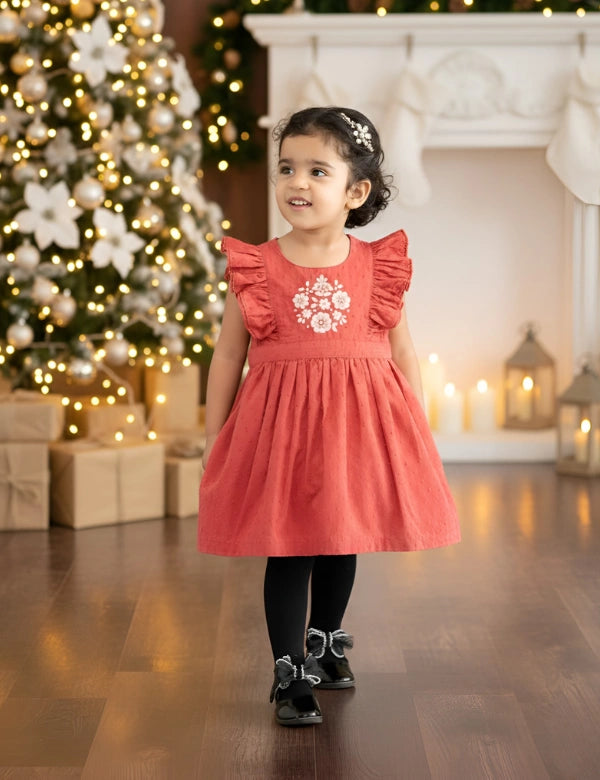 Girls Red Ruffle Party Dress with Bow