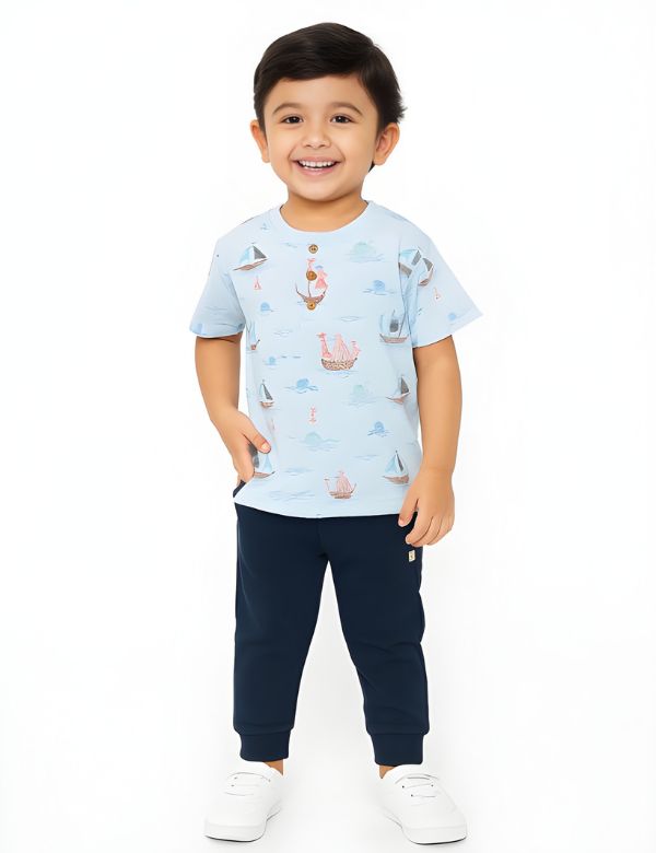 Organic Cotton Henley Tee with Pant (Blue Seas Explorer Outfit)