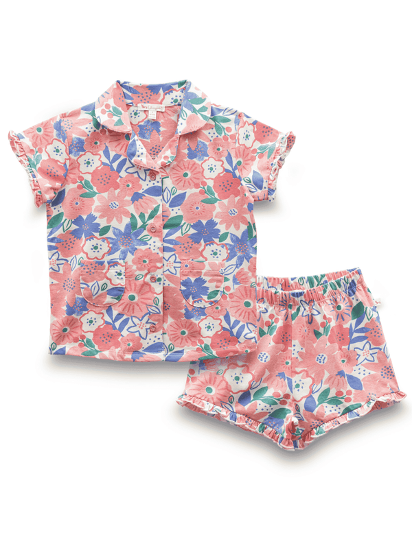 Organic Cotton Baby Girl Floral Print Pyjama Set - Short Sleeves, Comfortable Sleepwear