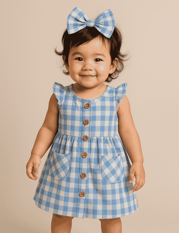 Baby Girls Sleeveless Summer Dress with Hair Accessory - Organic Linen Cotton
