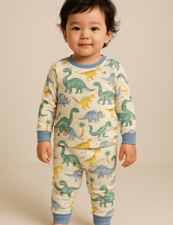 Organic Cotton Baby Dinosaur Print Long Sleeve Pyjama Set - Soft Sleepwear