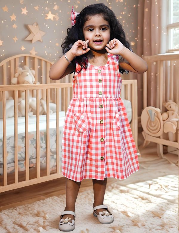 Stylish Baby Girl Checkered Dress with Bow - Organic Linen Cotton