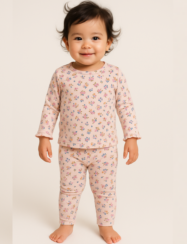 Baby Girls Full Sleeve Floral Outfit - Organic Cotton Top and Pants