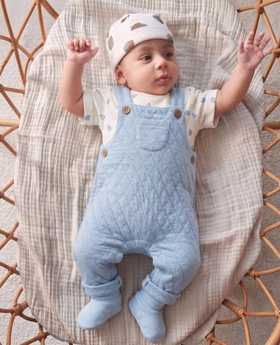 Baby Boy Dungaree Set – Blueberry Print Jersey with Soft dungaree