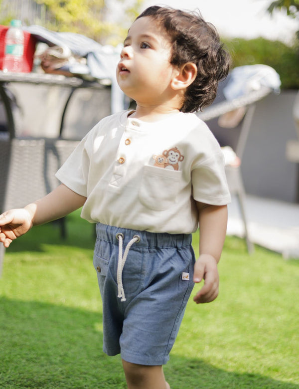 Henley Tee with Chambray Shorts Set