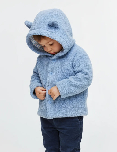 Ohmybebe Blue Sherpa Hooded Winter Coat