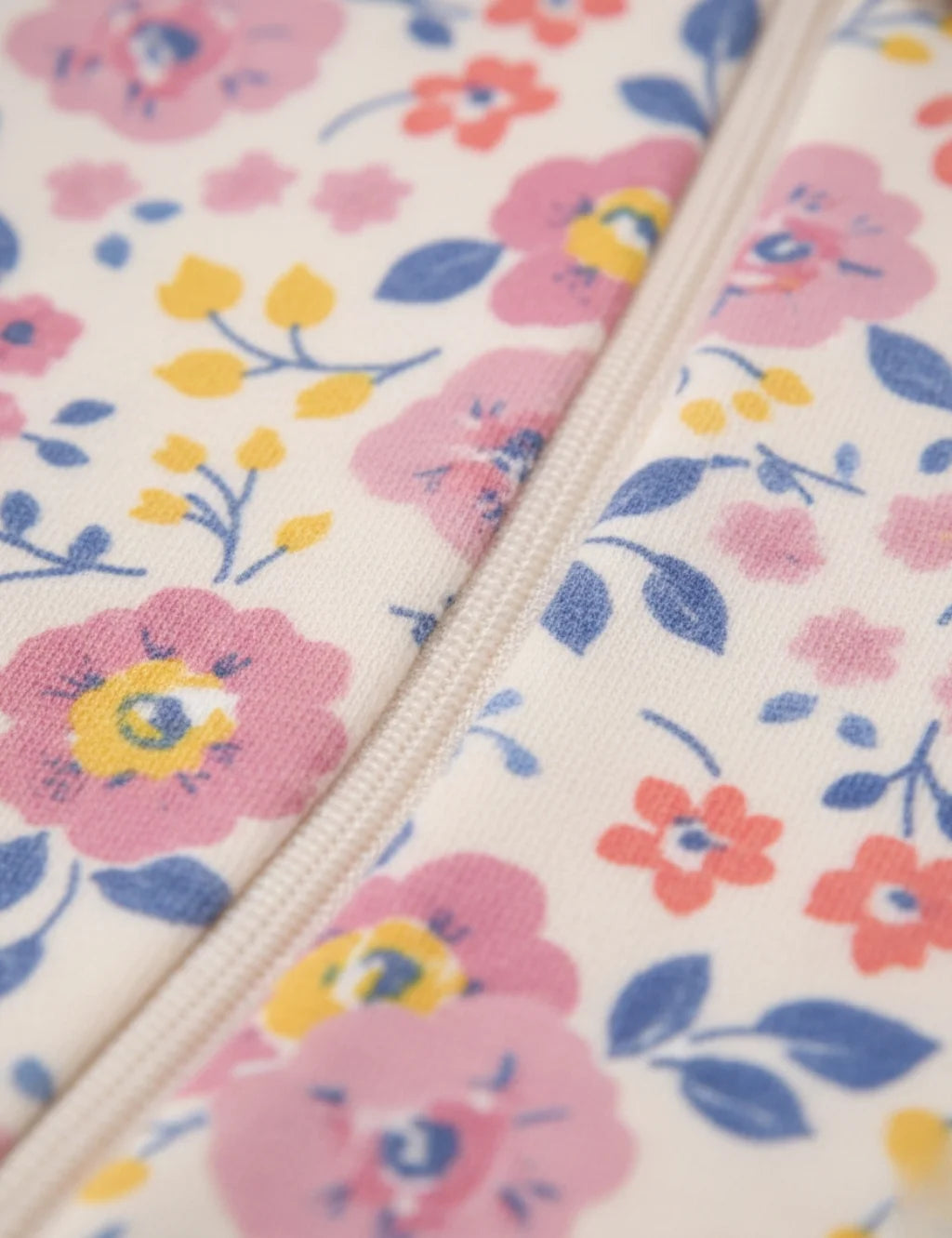 Floral patterned fabric with a zipper running through it
