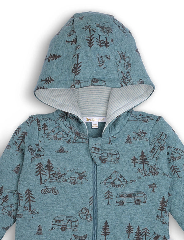 Children's hoodie with nature-themed print on a white background