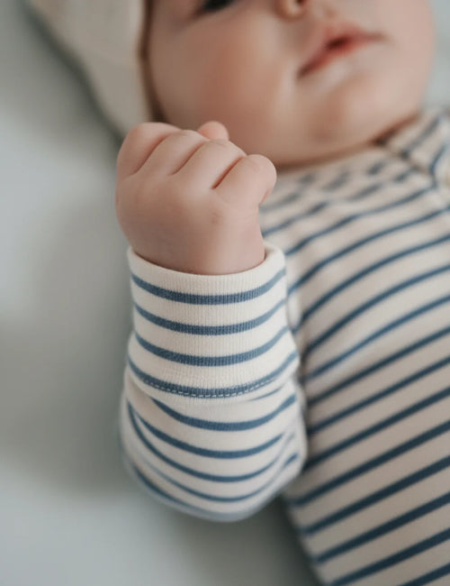 OhMyBebe Bluestone Mini Stripe Zip Growsuit