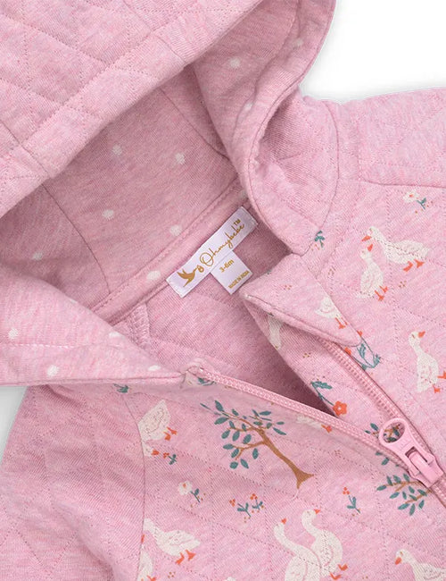 Organic Pink Duck Print Quilted Baby Romper