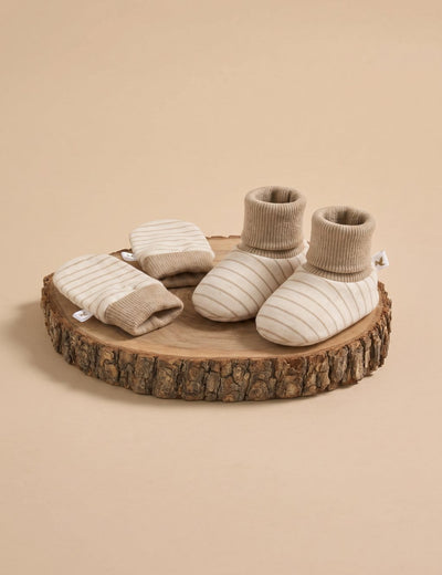 Organic Cotton Baby Booties & Mittens Set – Wheat Stripe