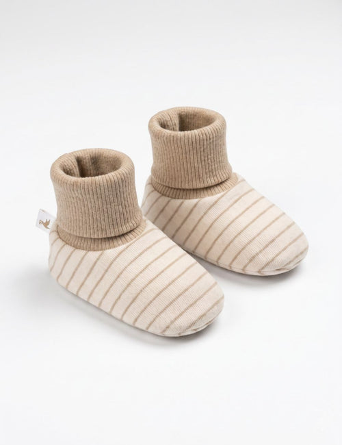 Organic Cotton Baby Booties & Mittens Set – Wheat Stripe