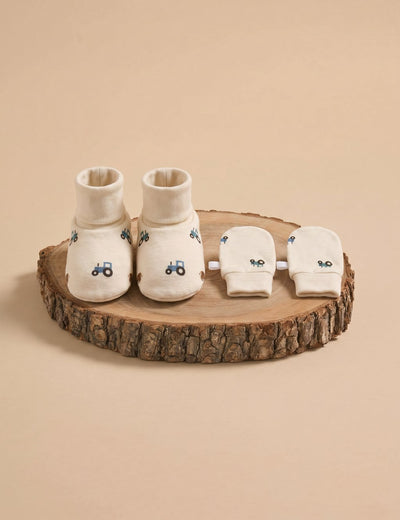 Organic Cotton Baby Booties & Mittens Set – Toy Truck Print