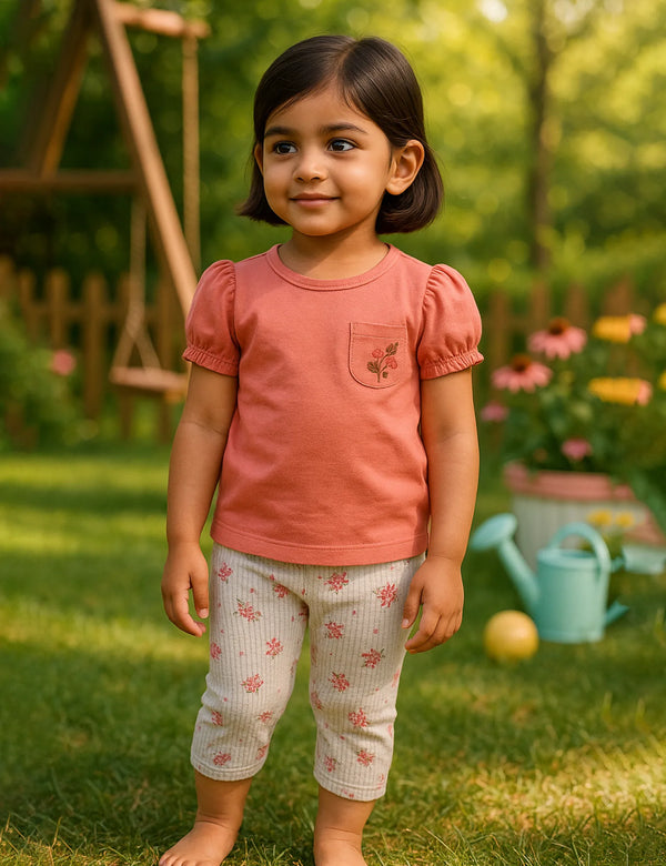 Organic Cotton Gathered Tee & Printed Shorts