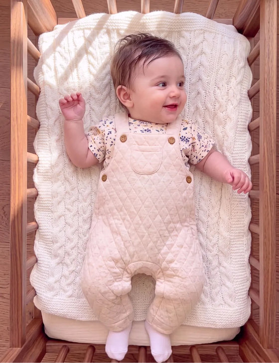 Baby Girl Dungaree with Printed T-Shirt – Light Pink & White Floral Set