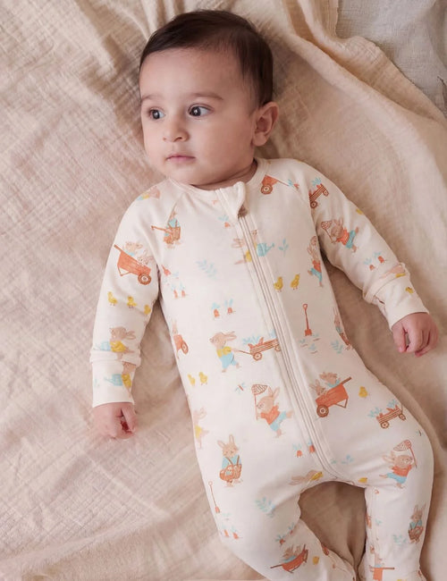 Organic Cotton Baby Zipper Romper – Easter Bunny Print