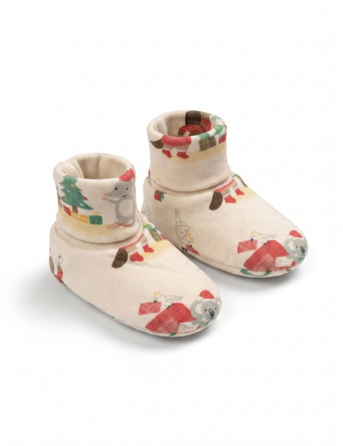 Organic Cotton Baby Booties & Mittens Set – Panda Christmas Print