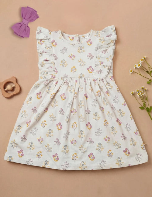 Organic Cotton Dress & Hairclip Set – Posie Floral Print & Raspberry
