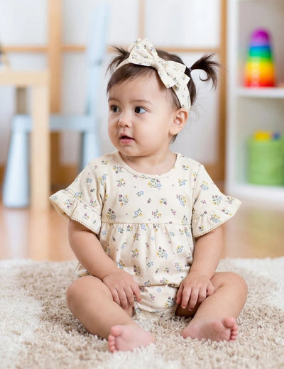 Floral Ruffle Baby Romper with Headband