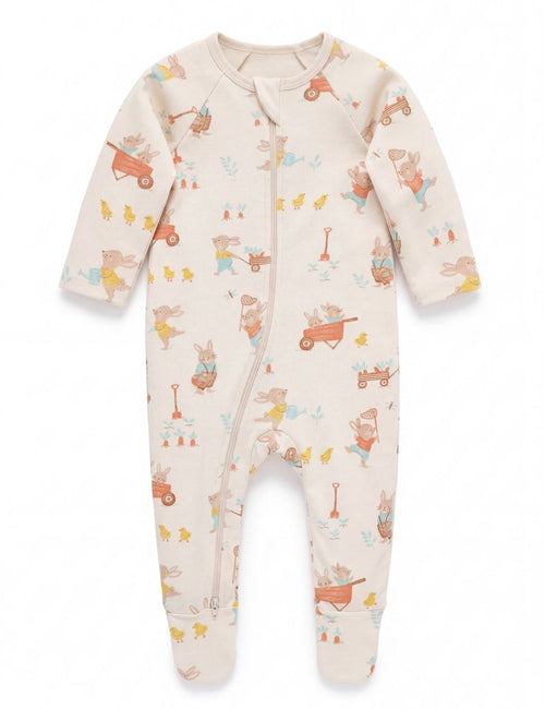 Organic Cotton Baby Zipper Romper – Easter Bunny Print