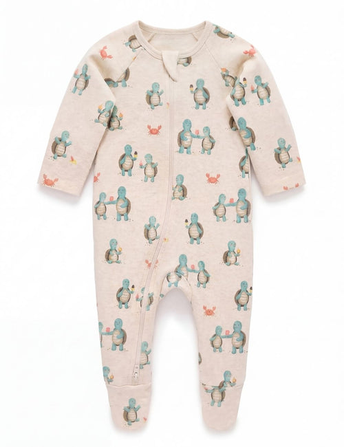 Organic Cotton Baby Zipper Romper – Hungry Turtle Print