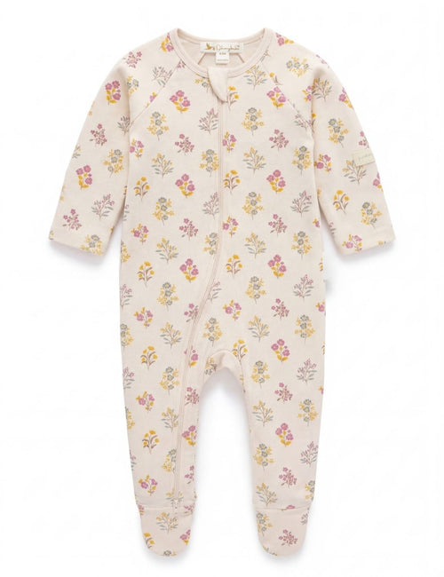 Organic Cotton Baby Zipper Romper – Posie Floral Print