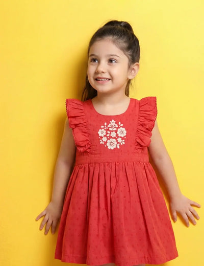 Girls Red Ruffle Dress with Bow