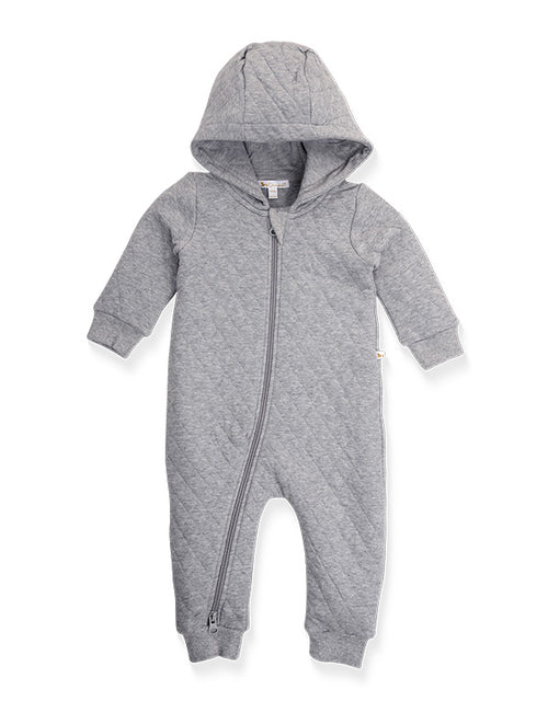Organic Quilted Grey Baby Romper with Hood