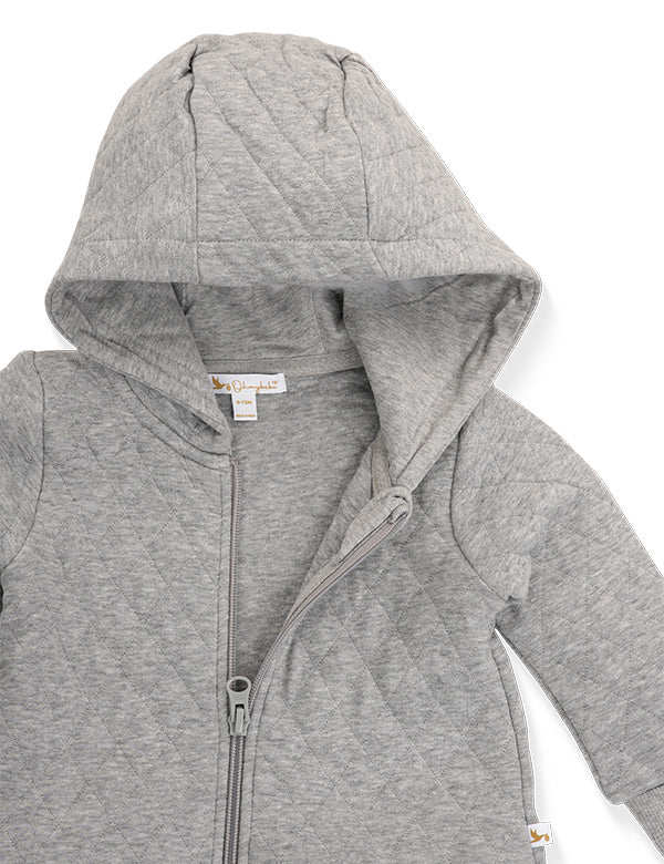 Gray hoodie with a zipper on a white background