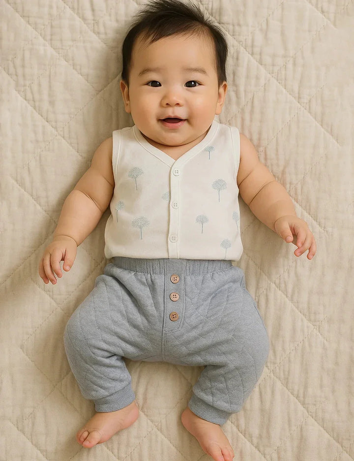 Organic Cotton Quilted Slouchy Track Pants - Grey Melange - ohmybebe