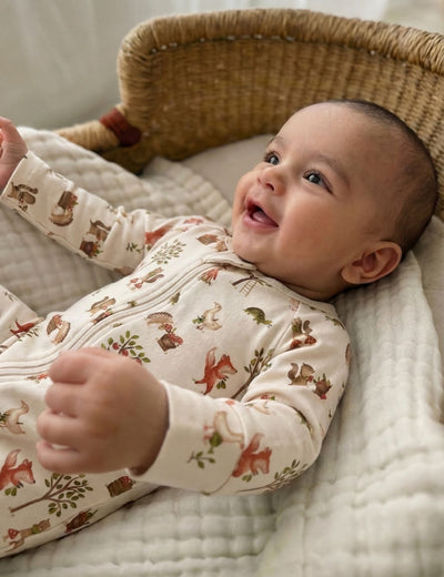 Organic Cotton Baby Zipper Romper – Harvest Print