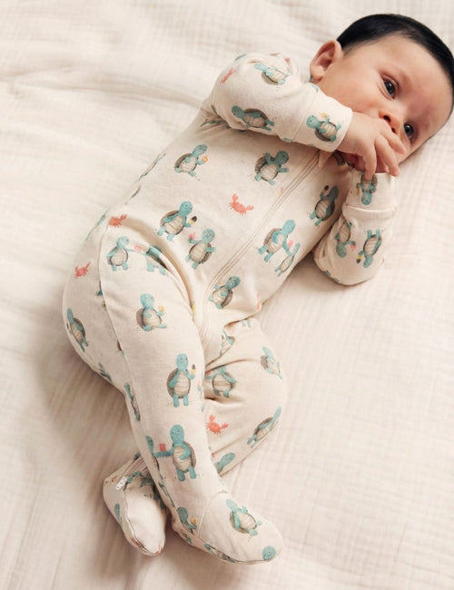 Organic Cotton Baby Zipper Romper – Hungry Turtle Print